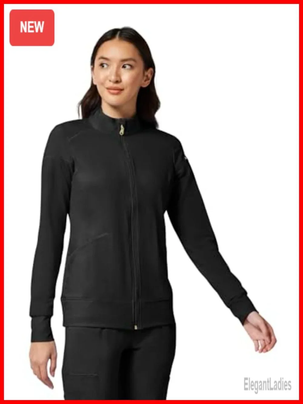 Women's Zip Front Scrub Jacket 4-Way Stretch Moisture Wicking Knit Panels